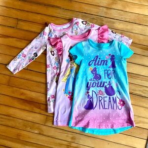 3 Disney Princess short Nightgowns  - Pink, Purple, and Blue